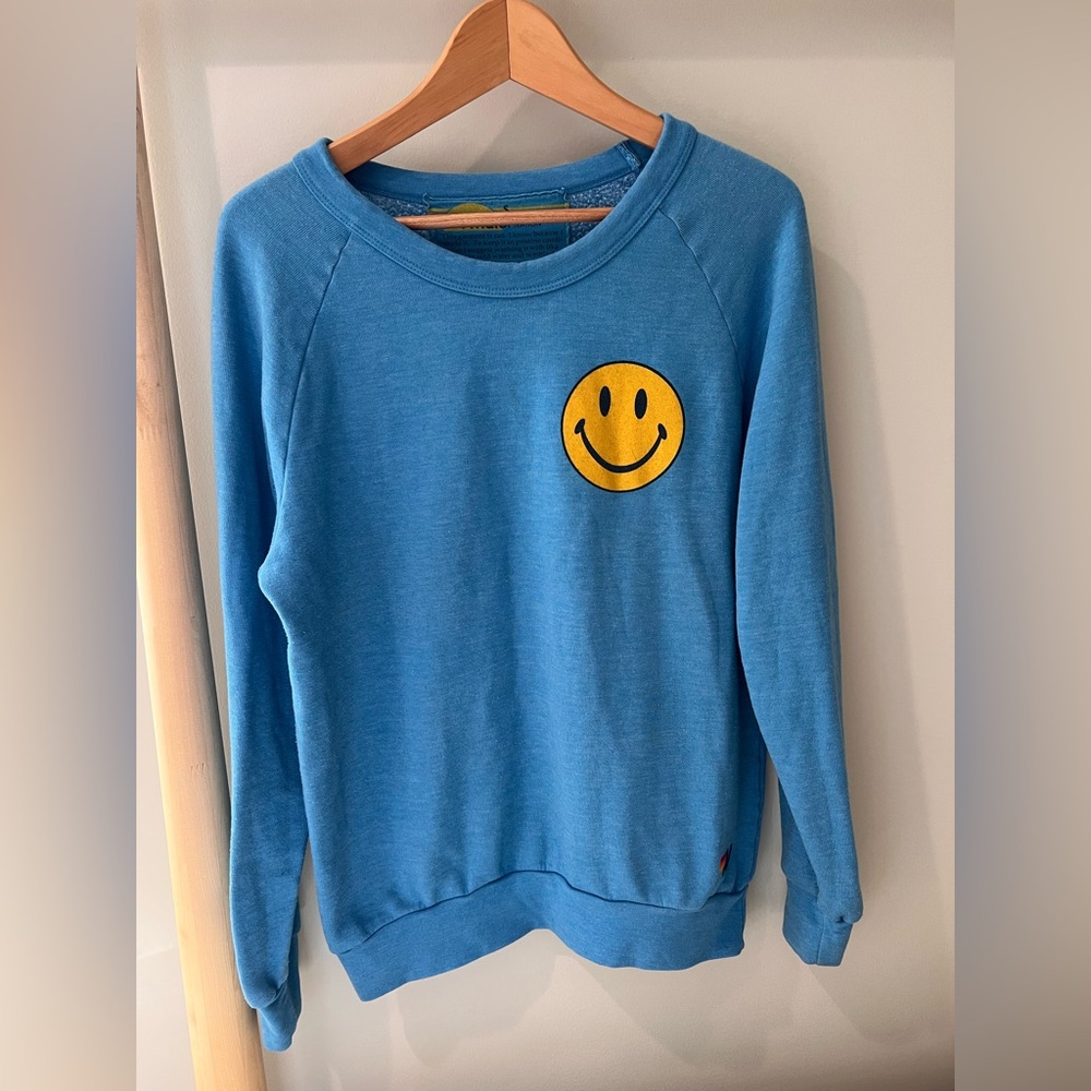 Aviator Nation blue smiley crew neck sweatshirt size small s